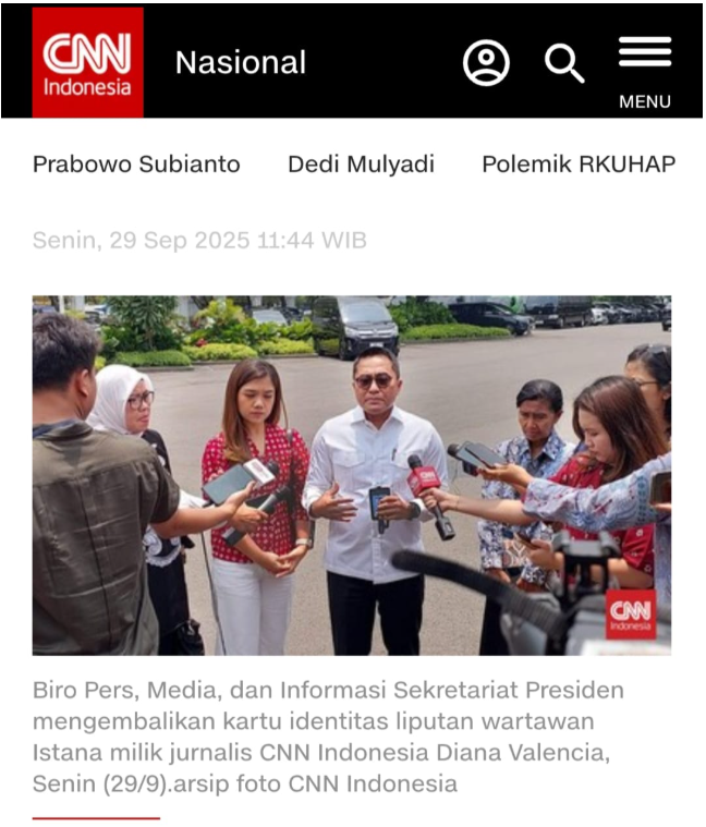 Hai Istana Hormatilah Kemerdekaan Pers.Tindakan Bodoh Mengambil ID Liputan Wartawan CNN.